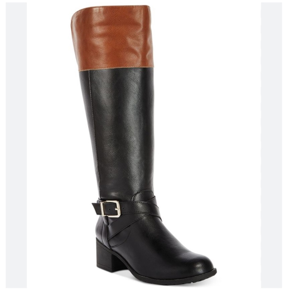 NIB Style & Co Venesa Black Brown Heel Full Zip Riding Calf High Boot